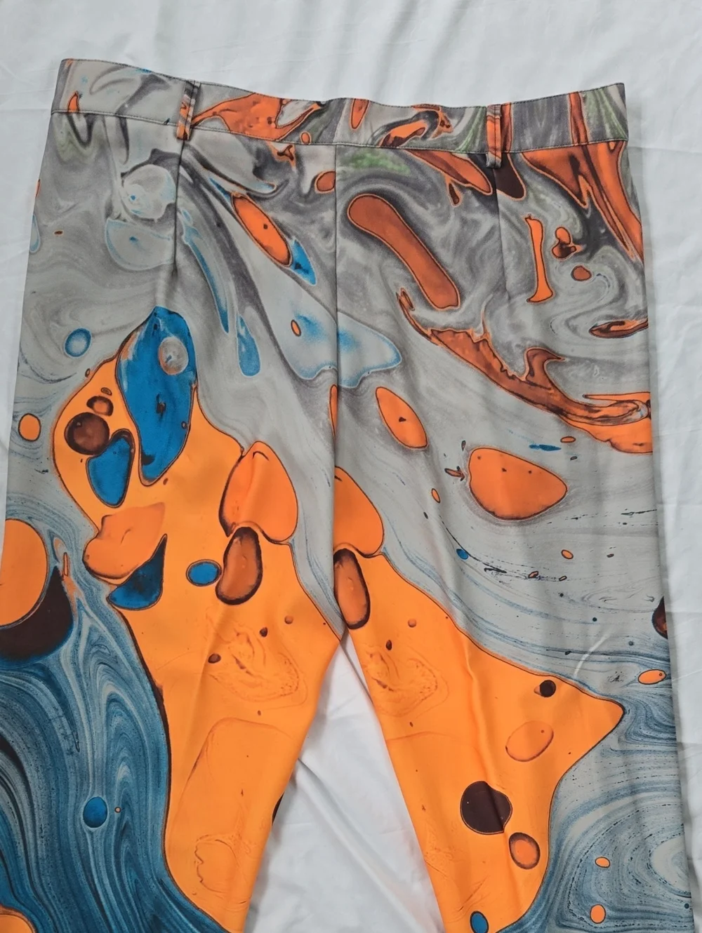 Men's GROOVY pants With Blue Aquatic Imagery And Yellow/Orange Abstract Shapes - Picture 11 of 13